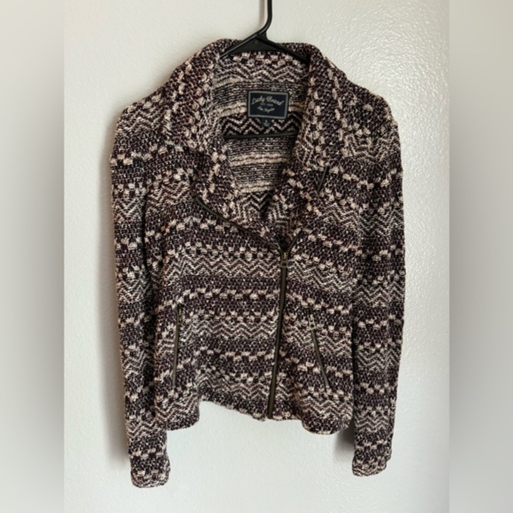 Lucky Brand Boucle Knit Zip Front Moto Jacket Blazer Women's Size Small NWOT
